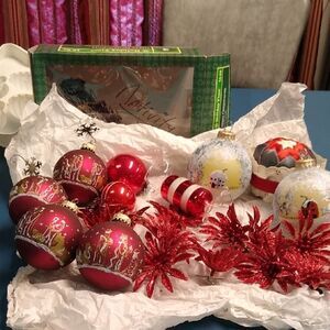 Vintage & Artisan Ornament/Christmas Decor Group with Red and Gold Accents